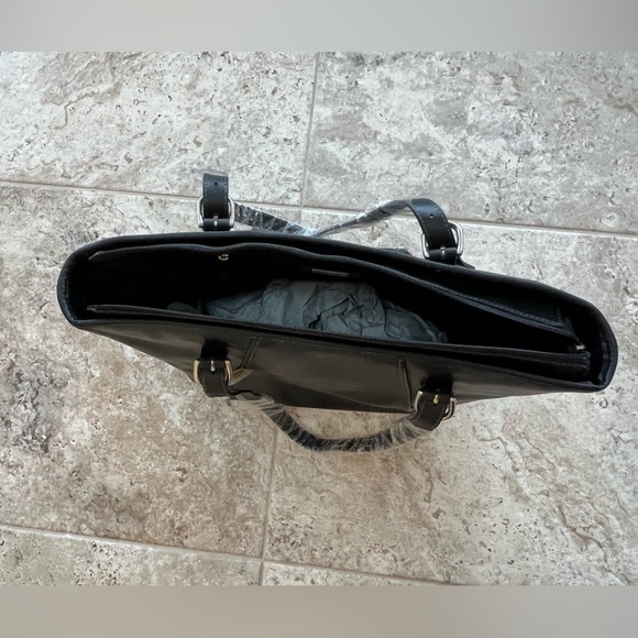 NWT Talbots Genuine Leather Black Zip Top Shoulder Purse Tote - Picture 5 of 11